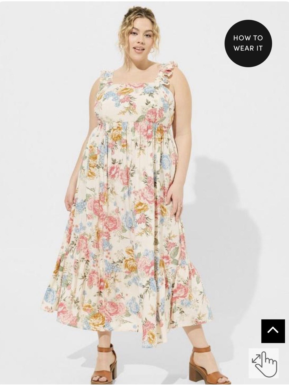 torrid Cream Floral Maxi Dress with Pink, Blue & Mustard Blooms